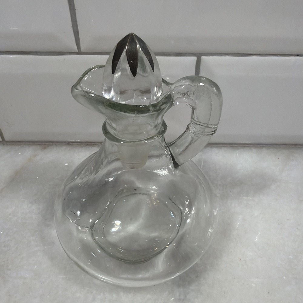 Vintage Anchor Clear Glass Oil or Vinegar Cruet Glass Stopper 5" Small Decanter